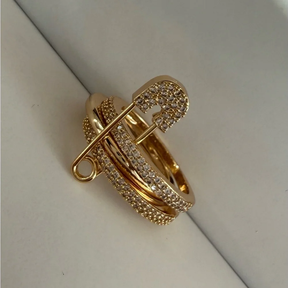 Nordstrom Gold Pavé Safety Pin Stackable Ring - Picture 3 of 7